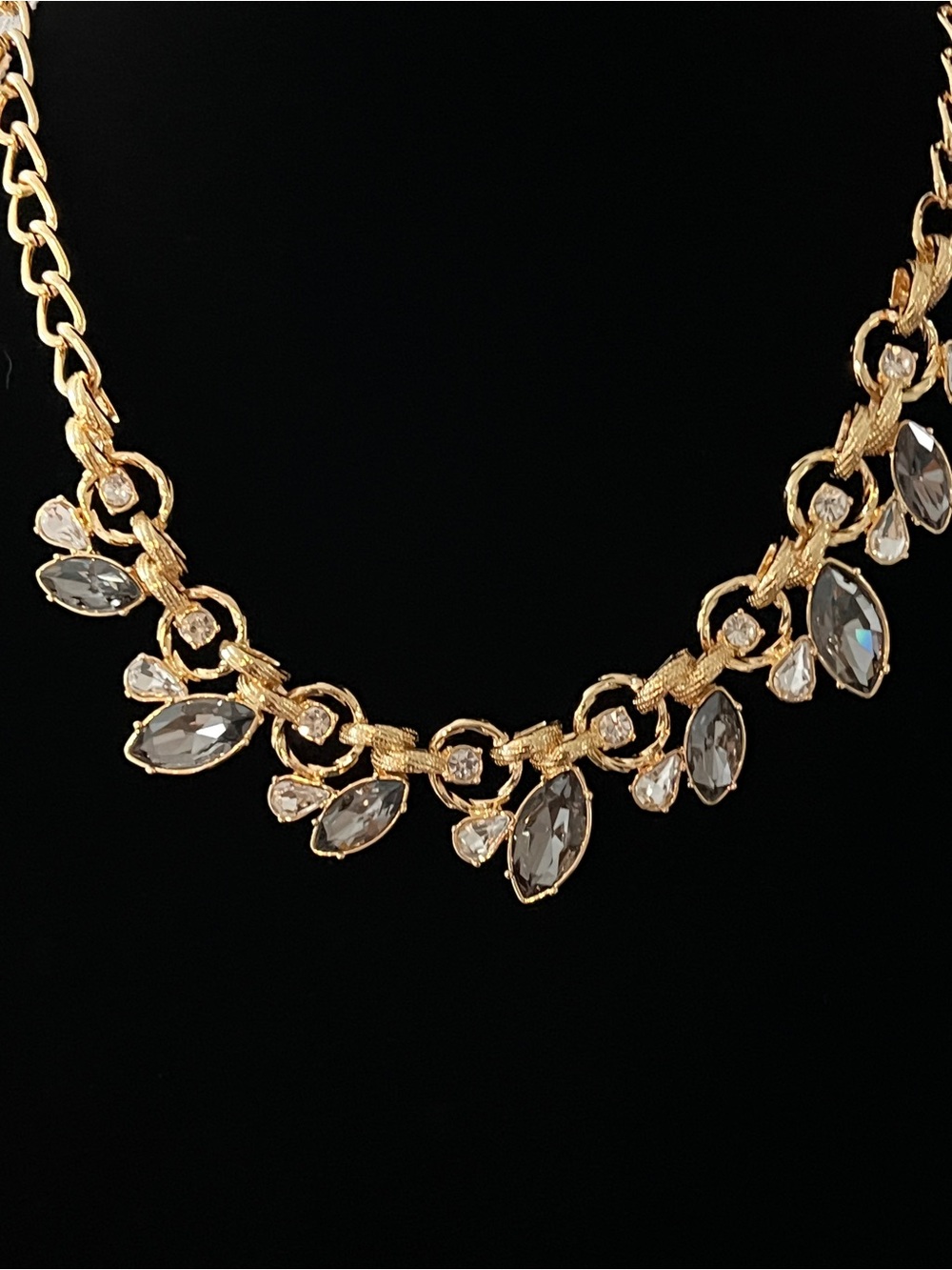 NWT Talbots Gold-Tone Statement Necklace with Smoky and Clear Geo Stones